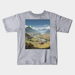 Mountain Field Farm - Aerial Landscape Kids T-Shirt